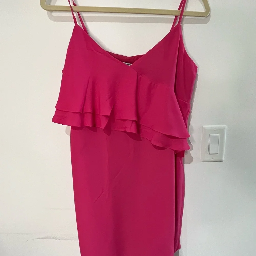 J.Crew Mini Dress Hot Pink Spaghetti Strap Flounce Ruffle Style J0967 Size 4